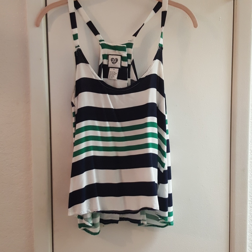 Blue and green top.